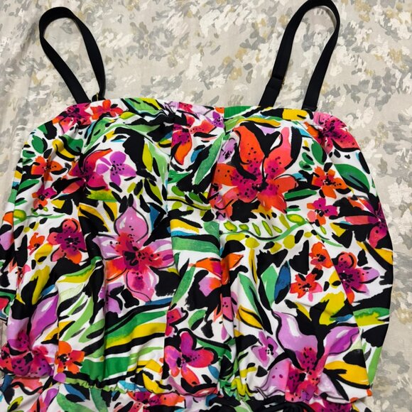 Maxine of Hollywood Floral One Piece Swimsuit Size 10 Tropical Print Peplum Swim - Picture 4 of 7